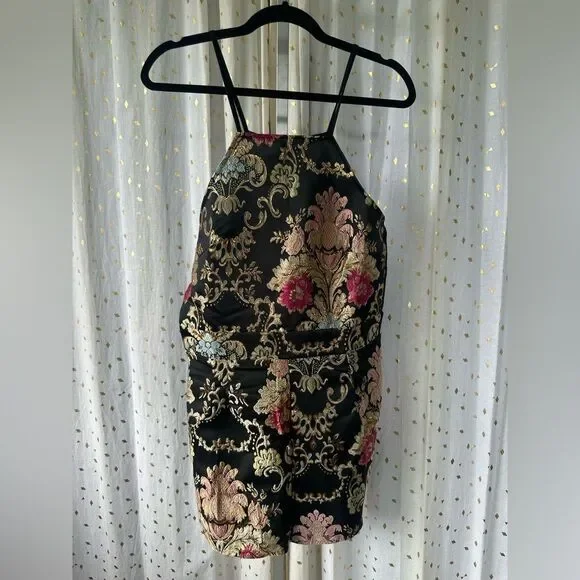 Chic Boutique Rose NWT Asian Brocade Floral Metallic Embroidered NWT Romper XL - Picture 3 of 6